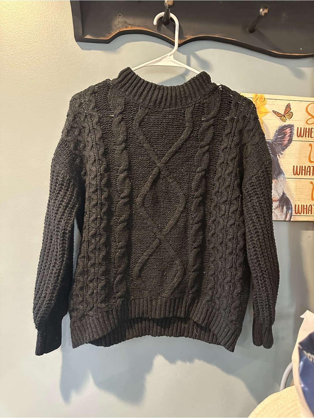 SO Black Cable Knit Crewneck Sweater